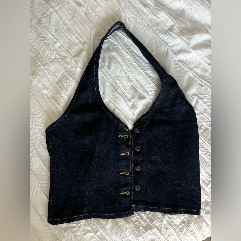 Button Up Dark Denim Tank Top